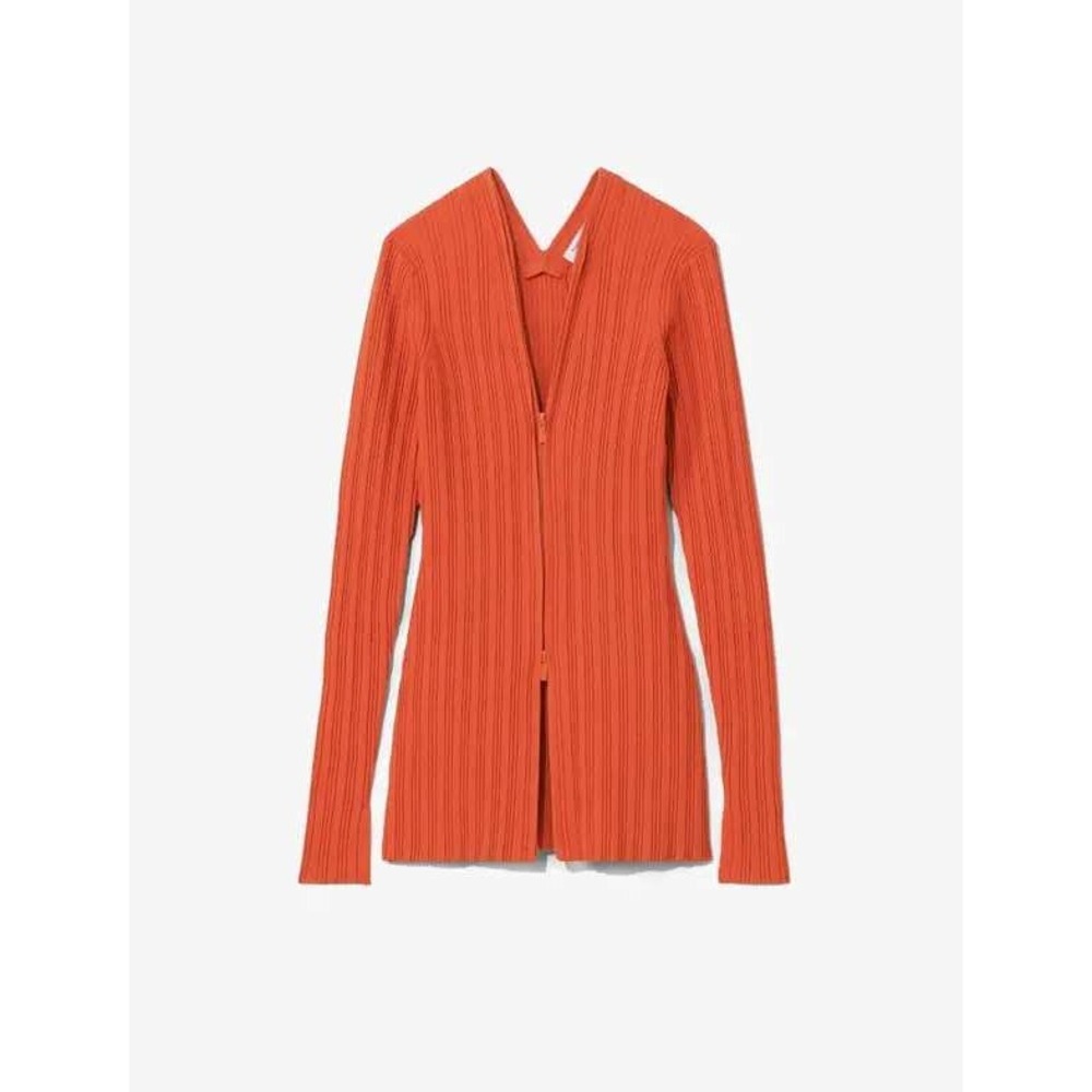 Proenza Schouler White Label Rib-Knit Zip Cardigan Orange Medium